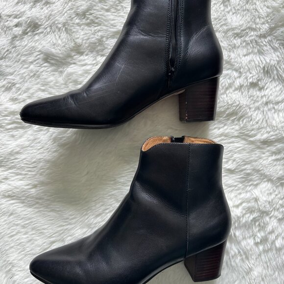 Black Leather Ankle Boot with Chocolate Heel - Picture 4 of 4